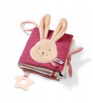 Kūdikio knygelė BabyOno Rabbit Karo, 15 cm, ruda sp./rožinė sp.