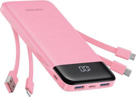 Powerbank 5V 3A 10000 mAh su integruotais kabeliais USB A \/ USB C \/ Lightning \/ Micro USB Charmast W1148 rožinė