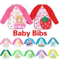 Waterproof Long Sleeve Baby Bib Cartoon Animal Print Stain Resistant Toddler Feeding Coverall Infant Eating Scarf mėlyna