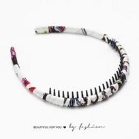 Non-Slip Hand-Wrapped Korean Fabric Headband with Tooth Grip balta
