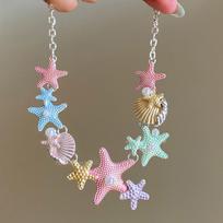 Spray paint colored pearl starfish shell pendant necklace summer seaside vacation collarbone chain fashion versatile earrings women
