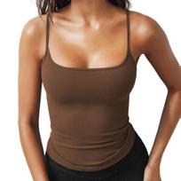 Women Vest Sling Pure Color Slim Fit Spaghetti Straps Camisole Summer Versatile Layering Vest Daily Wear XS ruda