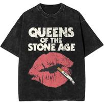 Vintage Washed T Shirt Queens Of The Stone Age Cotton T Shirts Band Popular Tee Shirt for Man Summer Y2K Classic Casual Tops S įvairiaspalvis