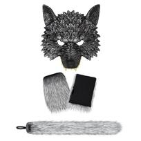 Halloween Cosplay Wolf Costume Set Funny Novelty Wolf Mask, Gloves, and Tail Outfit Adults black