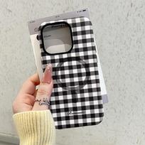 Korean plaid magnetic suction 2-in-1 suitable for Apple 16Promax mobile phone case 17 bracket 15 protective case 13/11 apple 11