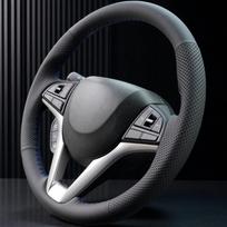 For Suzuki Ignis - Hand-Stitch Steering Wheel Cover Non-Slip Microfiber Napa Leather Braid Steering Wheel Cover Wrap Black Thread