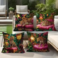 4Pc Hua Wild Style Leopard Jungle Scene Pillowcasesuitable For Sofa Car Bedroom Decorative Cushion Cover Pillow Cover Peach skin 18*18(CM)-1Pcs