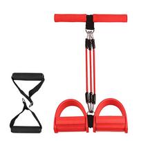 Ramidos Home Exercise Elastic Pedal Resistance 3-Tube Band Handle  Fitness Pull Rope One Size raudona