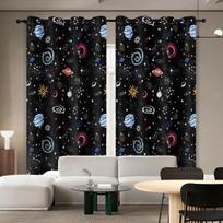 Cute Astronaut Window Curtains Spaceship Rocket Moon Eyelet Blackout Curtain Galaxy Star Outer Space Drapes for Kids Room Decor W60H60(CM)x2PCS&HOOK
