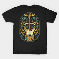 Men Black Print T-shirt Telecaster, Fender Guitar Electric No-Cut Transfer Paper Print Cotton Tshirt S juoda