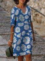 JPNTKY Fashion Summer Spring 1/2 Sleeves V-Neck Casual Dresses M