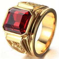 1pc 18K Gold-Plated Men's Ring Inlaid Glass Copper Ring 8 raudona