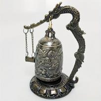 1pc Antique Bronze Dragon Bell Handcrafted Feng Shui Decor for Desk Home Intricate Dragon and Cloud Design Metal Artwork gray