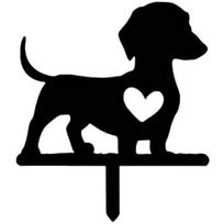 Garden Art Dog Stakes– Black Dog Garden Statue, Dog with Heart, Metal Dog Statues Outdoor,Pet Grave Markers, Lawn Ornaments, Yard Art Decor 1pc juoda