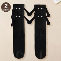 2/4 Pairs Magnetic Socks With Hands Women Men Fashion Black White Funny Cute Cartoon Eyes Couple Mid Tube Socks For Gifts One Size