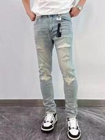 Classic Patchwork   Slim Fit Stretch Hip Hop Clothing  Man Light Blue Stretch Ripped Denim Pants Plus Size 29 mėlyna