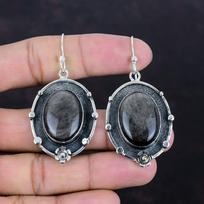 Sidabrinis blizgesys Obsidianas Auskaras Natūralus brangakmenis Papuošalai 925 Sterlingas Sidabras Auskaras Rankų darbo Auskarai Dovanos Žmonai Nuostabūs Sidabriniai Papuošalai