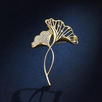 Elegant Ginkgo Biloba Brooch Women'S Korean Design Sense Personality Simple Versatile Corsage Anti-Light Silk Scarf Buckle Accessories