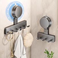 Prie sienos montuojamas siurbimo kabliukas ir rankšluosčių kabykla - be gręžimo, stipri apkrova, vienos eilės dizainas voniai ar durims. Ivory 3-Hook Suction