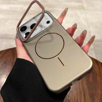 Luxury Camera Kickstand Holder Protection For Magsafe Case for iPhone 17 16 15 14 13 Pro Max Wireless Charge Shockproof Cover For iPhone 15 ProMax pilka spalva