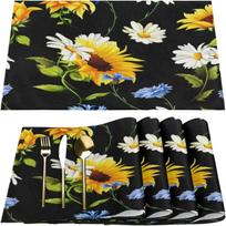 4PC 30x45CM Sunflower Wood Grain Placemats Stain Resistant Linen Table Placemats Summer Seasonal Kitchen Party Decor 4pcs