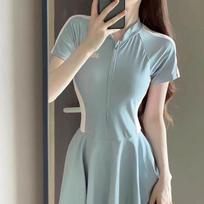 Professional Swimsuit Hot Spring Swimwear Fairy Women One-piece Sexy Belly-covering Short Sleeve Students S