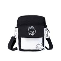 Cute Cartoon Crossbody Bag for Kids and Teens, Small Canvas Shoulder Bag with Adjustable Strap, Black and White Design One Size