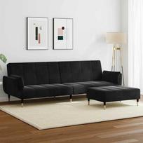 Dvivietė sofa-lova su pakoja, juodos spalvos, aksomas