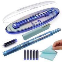 1SET Press Fountain Pen Retractable 0.38mm Ink Nib Transparent Barrel For Calligraphy Includes 5 Refillable Ink Cartridges