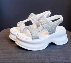 Chunky Platform Bling Sandals Women New High Heels Non-slip Elastic Slippers Wedge Sneakers 8CM Ladies Beach Summer Sandalias 35 balta