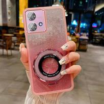 For Motorola Moto Edge 40 Neo 50 Fusion Pro Ultra 5G E14 E15 Glitter Clear Silicone Soft Case Edge40 Magnetic Bracket Back Cover For Moto Edge 40 rožinė