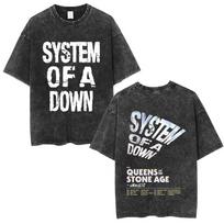 Washed Vintage System of A Down Tour 2026 T-shirt Men Women Rock Oversized T Shirts Men's Casual Cotton Short Sleeve T-shirts S įvairiaspalvis