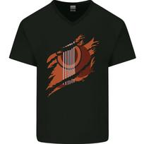 Ripped Torn Acoustic Guitar Music Funny Mens VNeck Cotton T-shirt XL
