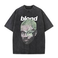Washed Vintage Rapper Frank Head Oversized T-shirt Ocean Hip Hop Trend T Shirts Blond Fashion Pop Music T-shirts Men Streetwear S įvairiaspalvis