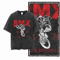 BMX Bicycle Theme Graphic Printed Washed Distressed Men t-shirt Big Size Streetwear Cotton Black T Unique Tee Shirt G47 S įvairiaspalvis