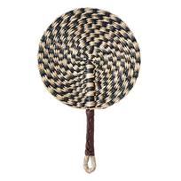 Colorful Striped Patterns Seagrass Woven Fan Vintage Anti-Mosquito Hand Braided Fan Natural Portable Cattail Fan School/Office