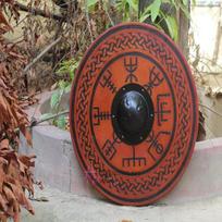Royal Handicraft Viking Shield Roleplay Cosplay elementas: Viduramžių keltų medinė raižyta revizoriaus emblema