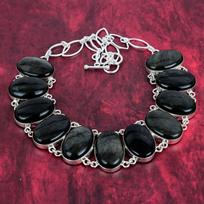 Gražus natūralus sidabro blizgesio obsidianas 925 prabos sidabro kaklo vėrinys su reguliuojama grandinėle, rankų darbo brangakmenių papuošalų kaklo vėrinys Adjustable with 18 inches juoda