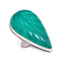 Natural Green Onyx Gemstone 925 Sterling Silver Jewelry Ring Size 7.5 Q5N58