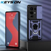 KEYSION Shockproof Case for Infinix Note 50 Pro 4G Slide Camera Protection Metal Ring Stand Phone Cover for Infinix Note 50 4G for Infinix Note 50 4G mėlyna