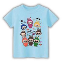 2025 New Children's T-shirt Cartoon Style Multiple LABUBU Printed Round Neck Short Sleeve Casual Girls' Top 110