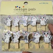 Animacinis juodai baltas katukas Gėlių parduotuvė Kortelės kabinimas Nuotraukų siena Mažas medinis segtukas 10pcs(one set)