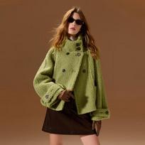 Sancai 2025 Women's Stand-Up Collar Faux Fur Coat L