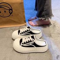 Summer thick-soled heightening lazy canvas slippers small skirt half slippers flat shoes 35 juoda