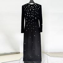 Elegant High-End Rhinestone Beaded Long Sleeve Gown XXL juoda