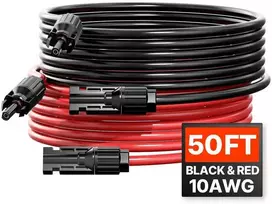 Saulės baterijų prailginimo laidas, 10AWG, 15.2 m, su jungtimis, dvigubas laidas, saulės energijos kabelis