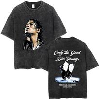 Washed Vintage Michael Jackson King of Pop T-shirt Men Women Retro Gothic Rock T-shirts Men's Punk Oversized T Shirts Streetwear S įvairiaspalvis