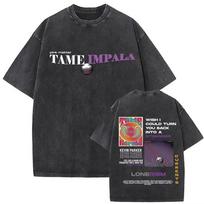 Rock Band Tame Impala Deadbeat Tour 2026 Merch T-shirt Mens Vintage Washed Cotton Tee Shirt Hip Hop Gothic Short Sleeve T Shirts S įvairiaspalvis