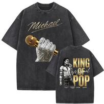 Michael Jackson King of Pop Movie 2026 Vintage Washed T Shirt Men's Women Fashion Hip Hop Pop Music Oversized T-shirt Streetwear S įvairiaspalvis