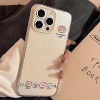 ins bear head holder apple 16 mobile phone case 13 glitter iphone17pro max for 15 soft cute 17promax